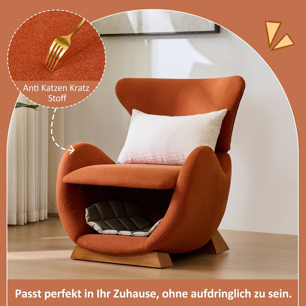 POLTRONA LOUNGE 66x69x76 cm Tessuto Rosso mattone Legno con nicchia per animali