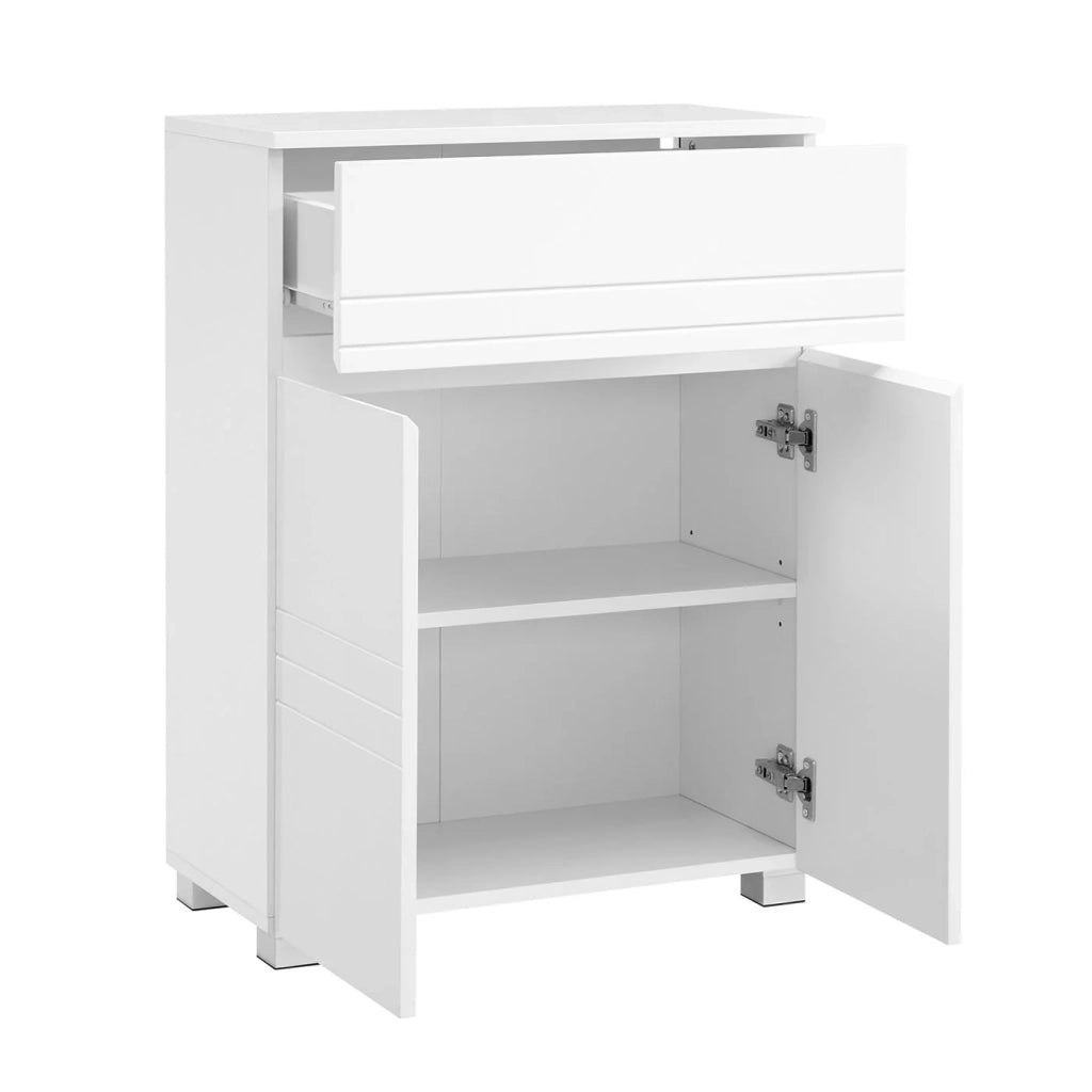 Mobiletto da bagno indipendente con contenitore cassetto a doppia anta ripiano regolabile per ingresso/corridoio 60 x 30 x 80 cm bianco 12_0006503