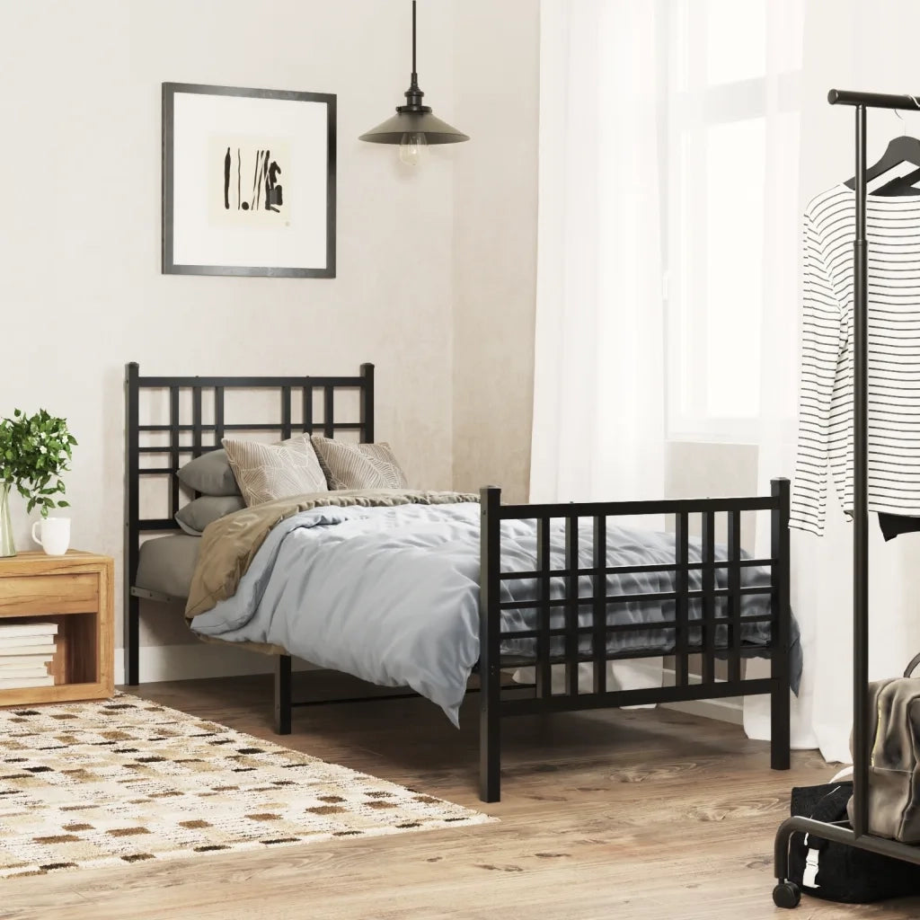 Giroletto con Testiera e Pediera Metallo Nero 75x190 cm 376332