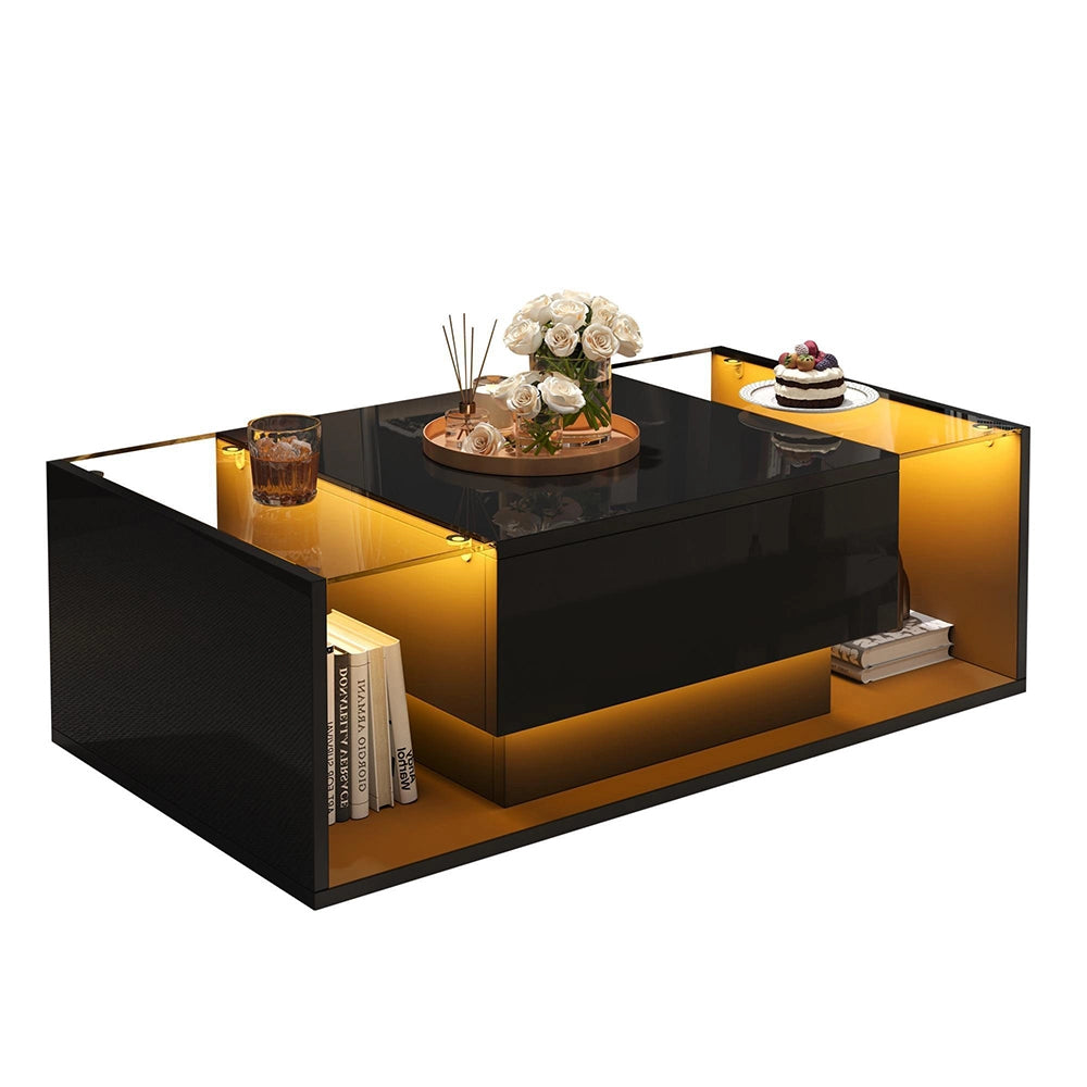 Tavolino minimalista - Xylo - 100x50cm vetro LED nero