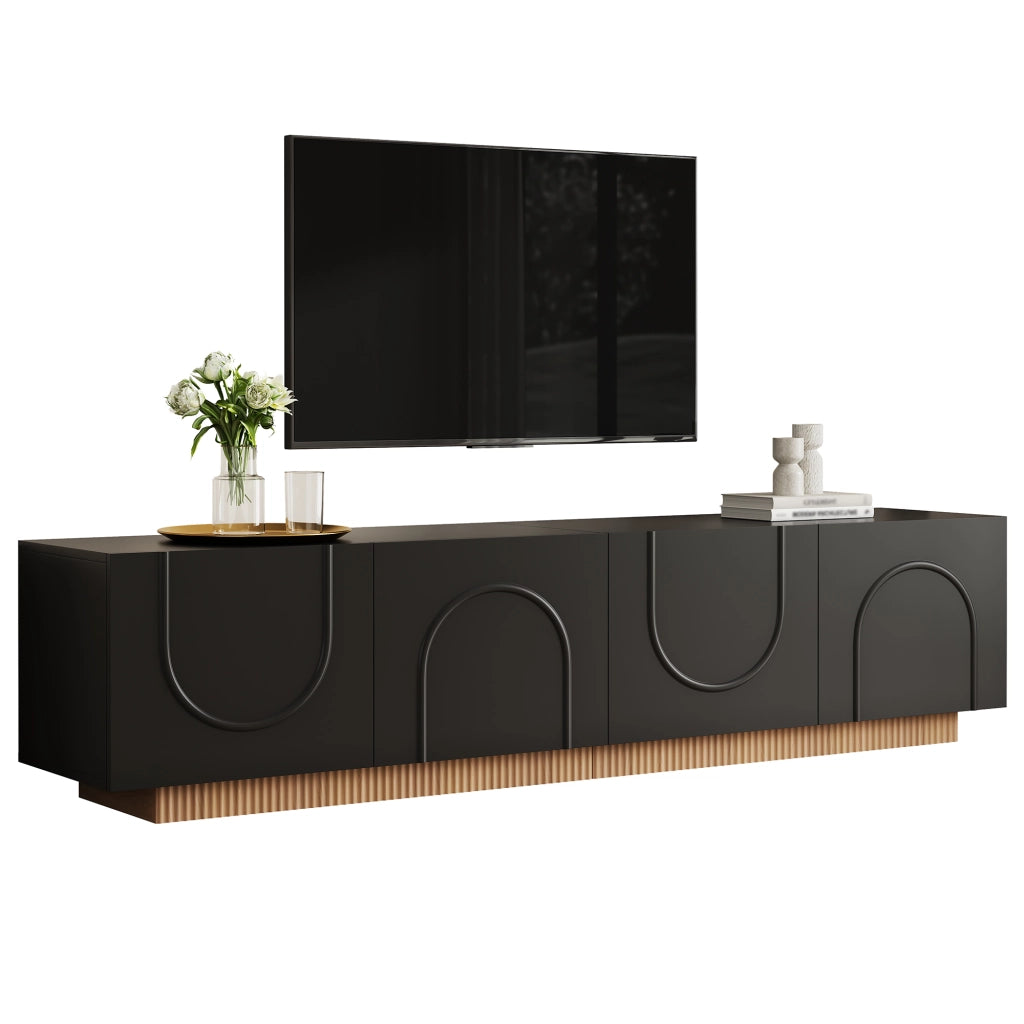 Mobile TV con 4 ante; vani separati; passacavi posteriori e cerniere ammortizzate per soggiorno; nero; 170 × 38 × 42 cm