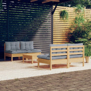 Set Divani da Giardino 5 pz con Cuscini Grigi Massello di Pino 3096003