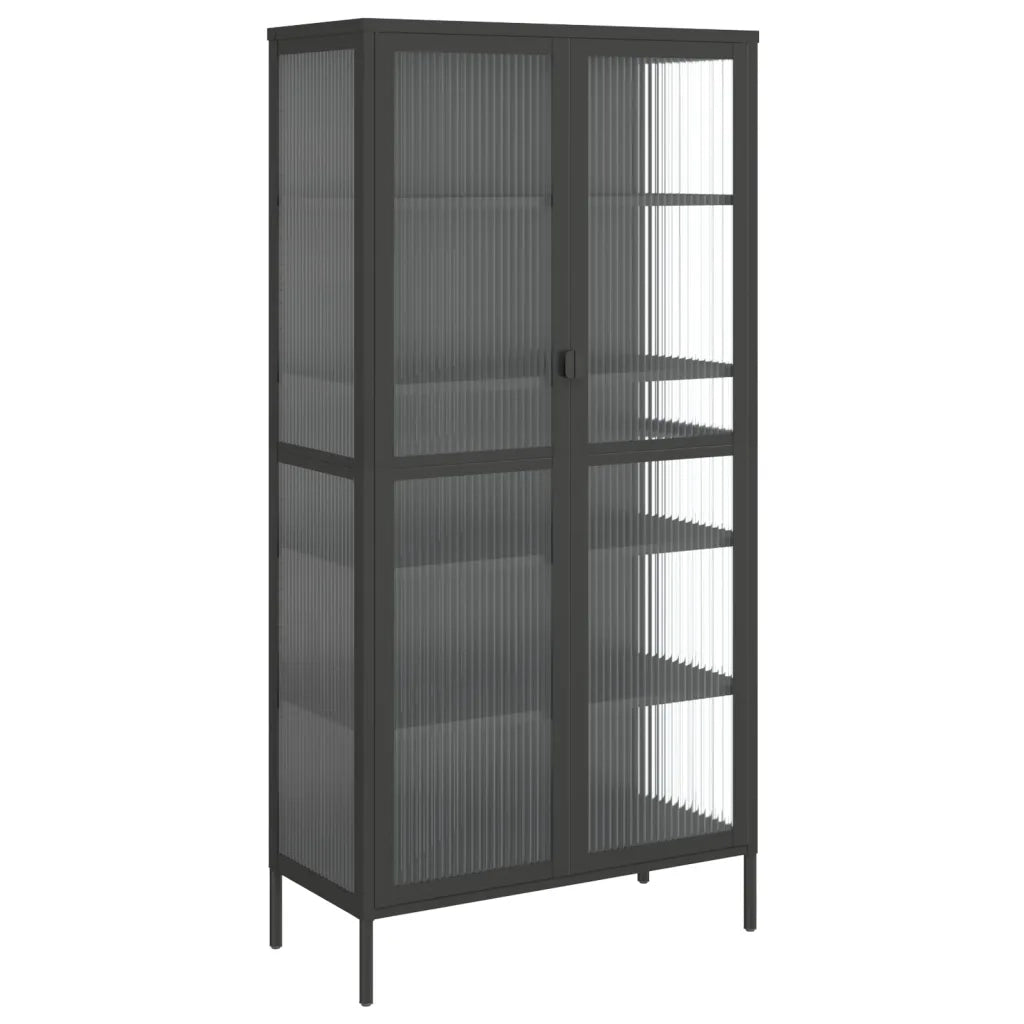 Credenza Nera 85x40x180 cm Vetro e Acciaio 353004