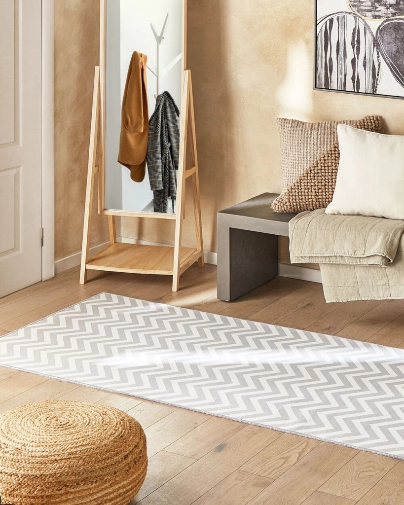 Tappeto passatoia bianco grigio poliestere 80 x 240 cm rettangolare chevron design