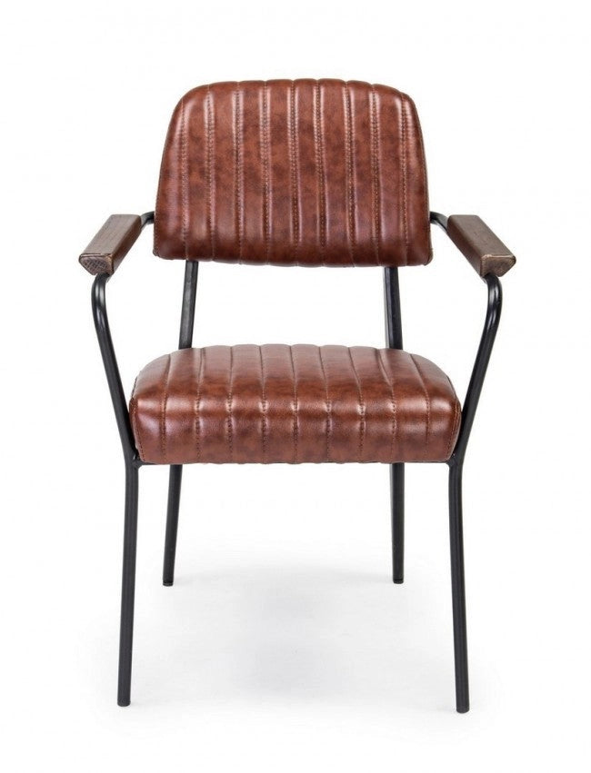 Set 2 Sedie Imbottite 60x63x81 cm Nelly in Ecopelle Arancio Scuro Vintage