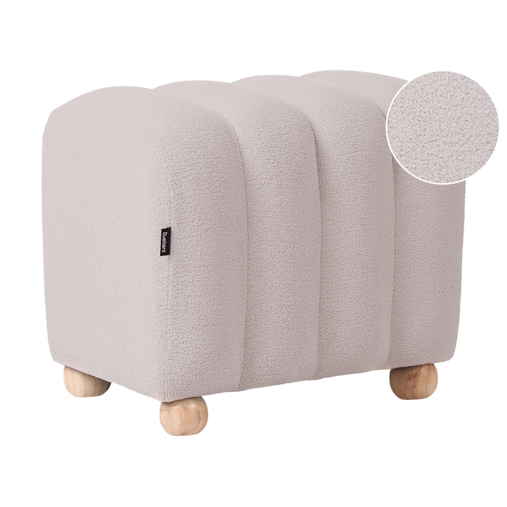 Pouf bianco sporco in bouclé Teddy rivestito con gambe in legno pouf ottomano design moderno accessori per soggiorno