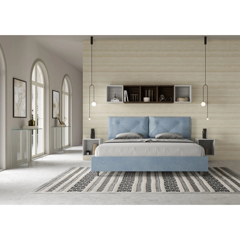 Letto imbottito Matrimoniale 200x210 cm Large - Con rete,Microfibra,Azzurro