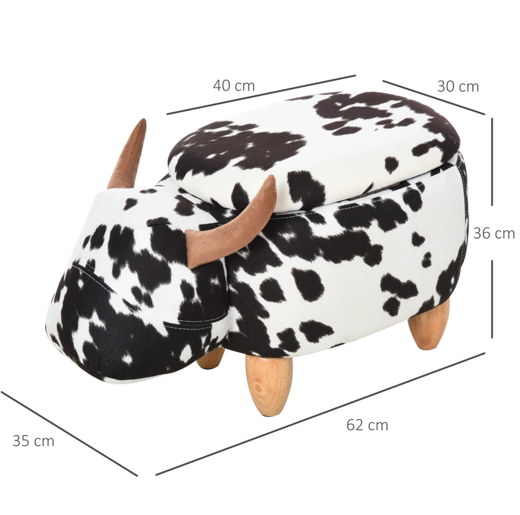 Pouf animale con contenitore 62x35x36 cm nero e bianco per soggiorno e cameretta