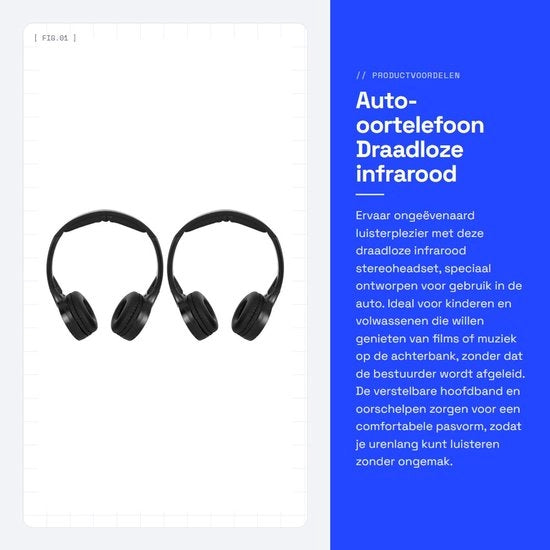 Cuffie auto per bambini - Infrarosso wireless - Design comodo - Adatto per l'intrattenimento in auto - 2 canali stereo - Adatto per bambini