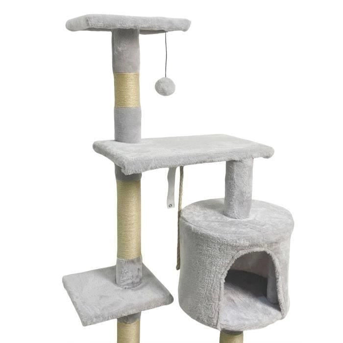 PALOMA Tiragraffi grigio 40 x 40 x 114 cm - 3 piattaforme, 1 corda, 1 nicchia, tiragraffi