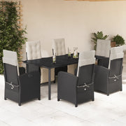 Set da Pranzo da Giardino 7 pz Nero con Cuscini in Polyrattan