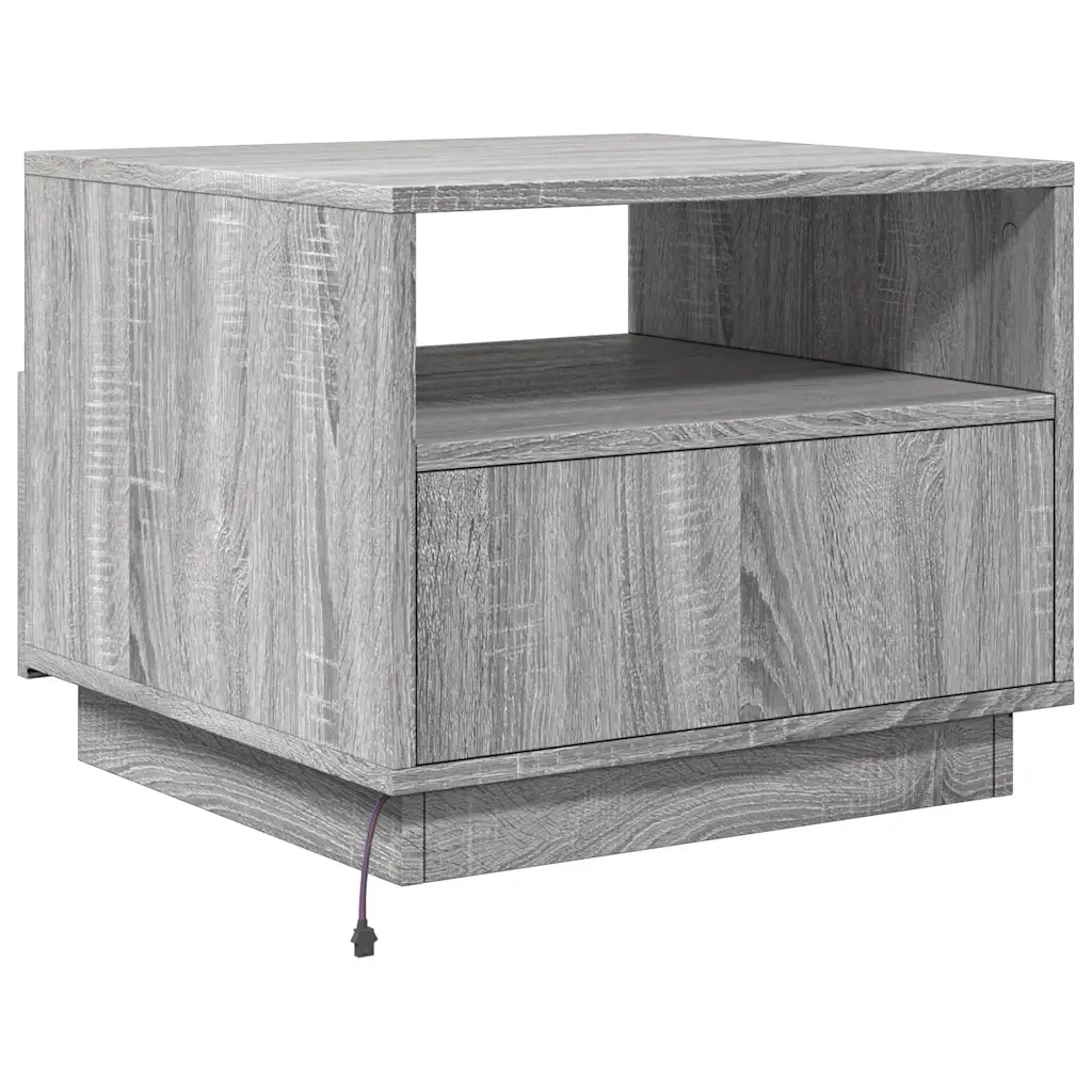 Tavolino da Soggiorno con Luci LED-Tavolino da Salotto-Tavolo Grigio Sonoma 50x49x40 cm