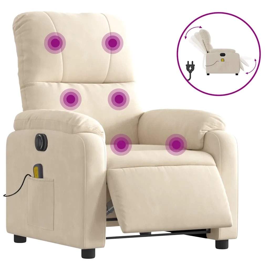 Poltrona Reclinabile Massaggiante Elettrica Beige Microfibra 3204927