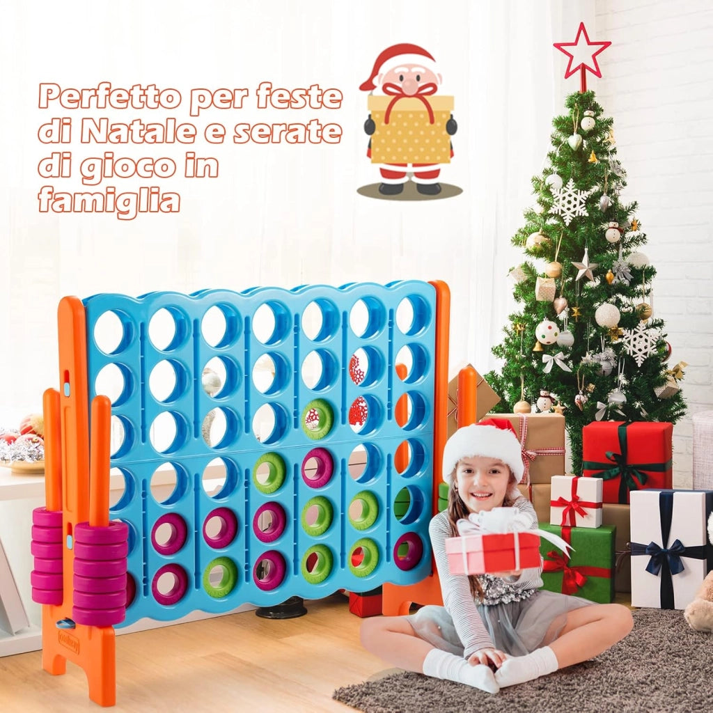 Forza 4 Gigante per Bambini e Adulti, Set di Forza 4 da Interno ed Esterno, Gioco per Feste e Vacanze, 120 x 42 x 104 cm, Azzurro+Arancione