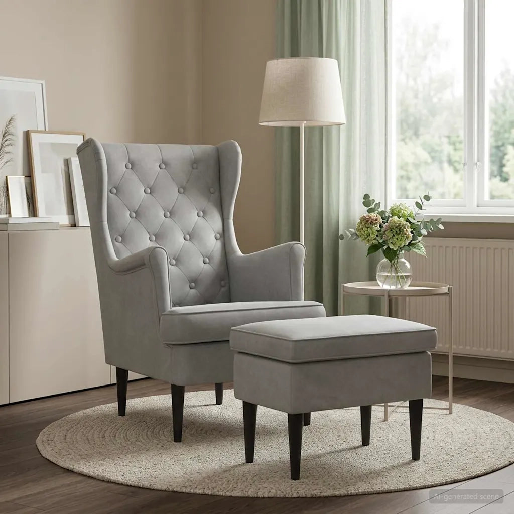 Poltrona con Ottomano 2 pz Grigio Chiaro Velluto 3418820