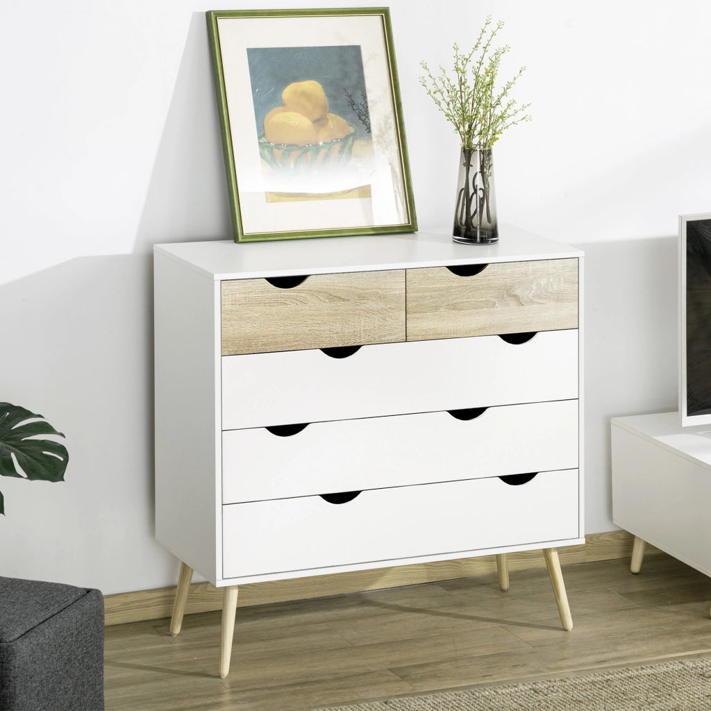 Cassettiera con 5 Cassetti ¨C Xylo ¨C Legno Bianco e Rovere 99x39x101 cm