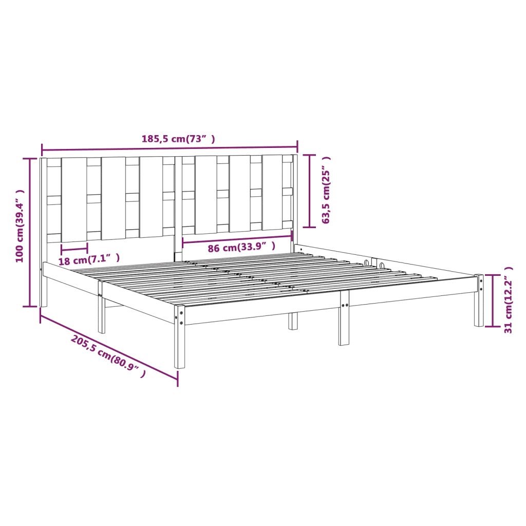 Giroletto-Struttura Letto Bianco in Legno Massello 180x200 cm Super King 594003