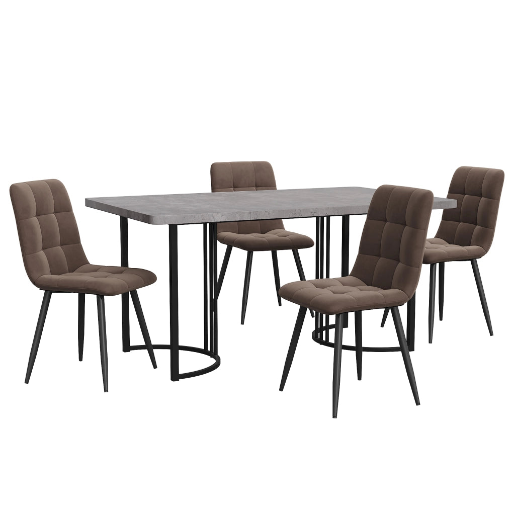 Tavolo da Pranzo Allungabile con 4 Sedie ¨C MINIMAL ¨C Piano MDF Grigio, Gambe Metallo Nero, Velluto, 140x80