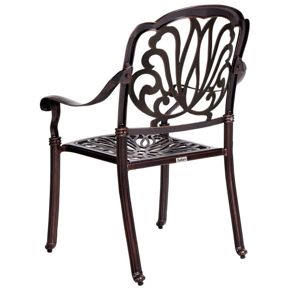 Set di 4 sedie da pranzo da giardino in alluminio marrone con cuscini da esterno vintage