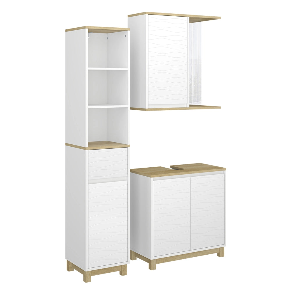 Vicco Set di mobili da bagno Bianco/quercia 3 parti, con colonna