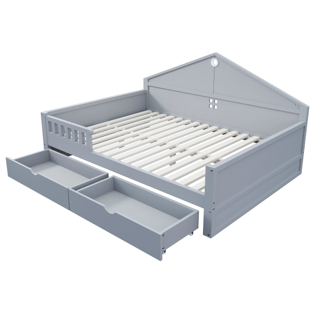 Letto multifunzione 140x200 cm con LED e 2 cassetti; in legno massello e MDF; grigio