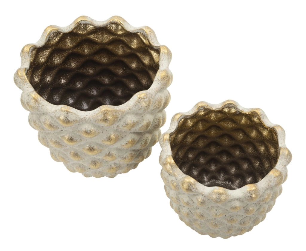 Cachepot Pepitas Coppia Ø23x18 cm in Ceramica Grigio e Oro