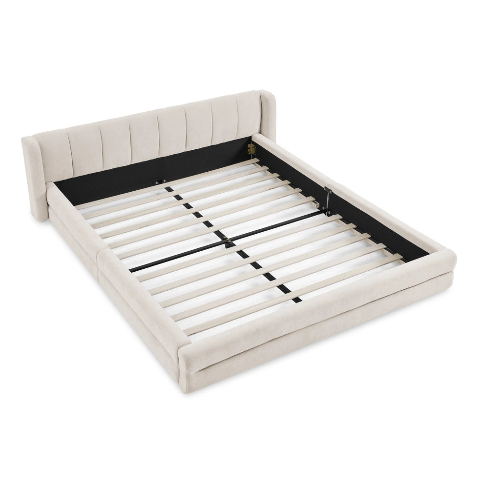 Letto 140x200 cm con testiera ergonomica e struttura robusta; beige