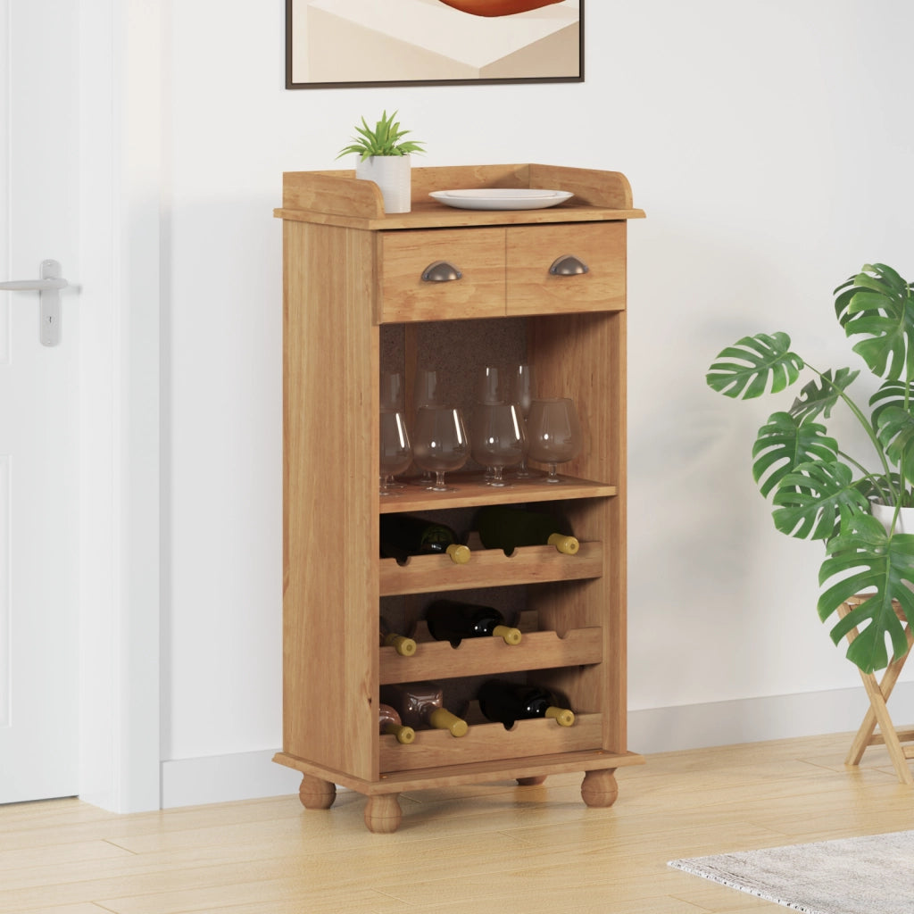 Cabinet vino ASKIM con 12 porta bottiglie in legno massello di pino color miele