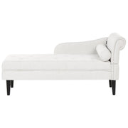 Chaise longue destra in tessuto bianco sporco imbottita con cuscino facile da pulire, gambe in legno, soggiorno moderno