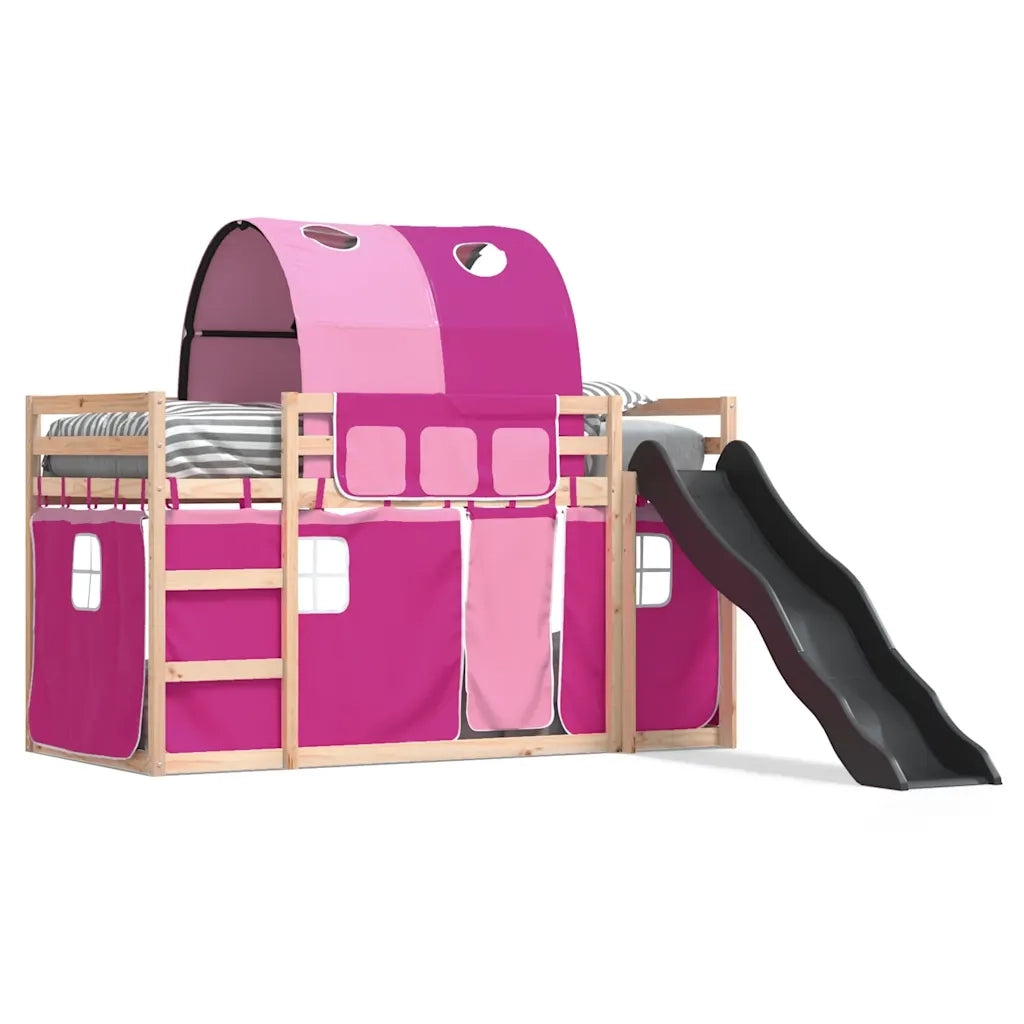 Letto singolo | Letto per adulti | Letto a Castello con Scivolo e Tende Rosa 80x200 cm