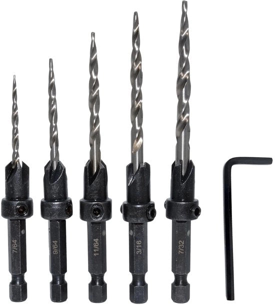Set di Borchie a Serraggio in Acciaio HSS 5 Stuoli - Stop di Profondità Regolabile - Fori Precisi - Afserraggio - Finitura Professionale - Set di Borchie
