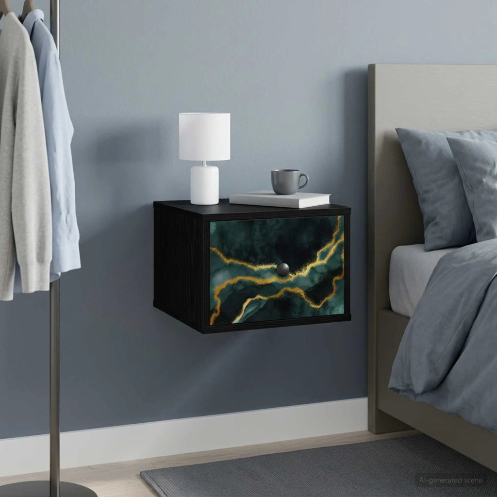 Mobiletto da comodino a parete WIJHE 2 pz Rovere Nero 8007452