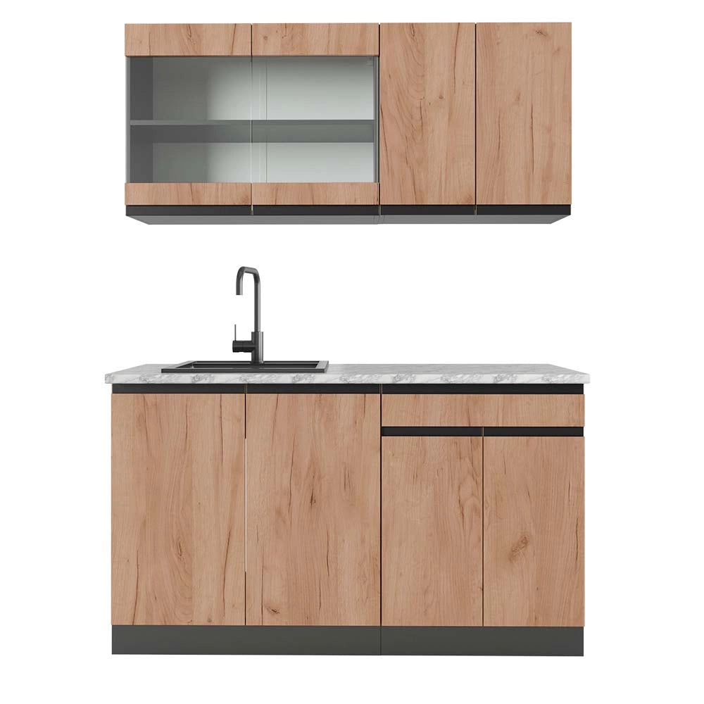 Vicco Cucina monoblocco Quercia dorata/antracite 140 cm , PL Marmo