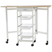 Carrello Portavivande Pieghevole per Cucina ¨C zephmum ¨C Bianco e Legno, 37x37x77.5 cm