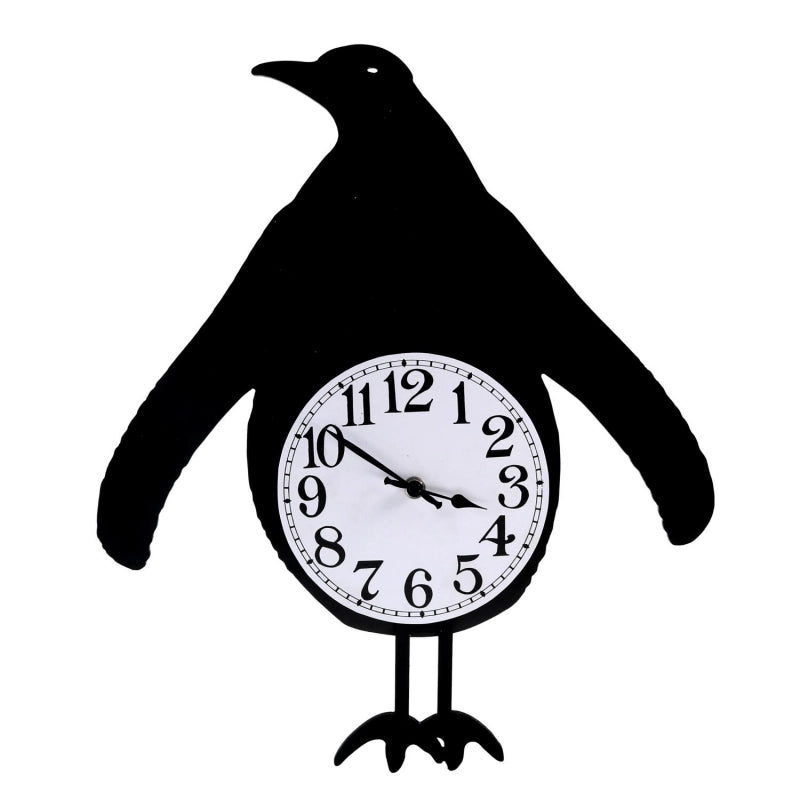 Orologio legno pinguino con pendolo nero cm 38x37x6