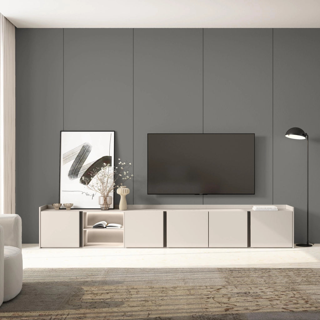 Mobile TV Soggiorno, 309x50x35 cm, Per TV fino a 80", LED, Beige