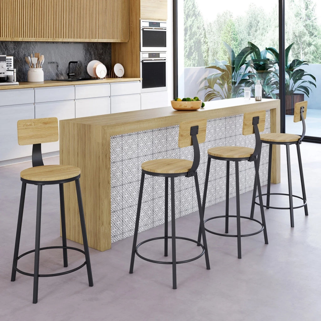 IDMarket - Set di 4 sgabelli da bar DETROIT, seduta rotonda con schienale dal design industriale