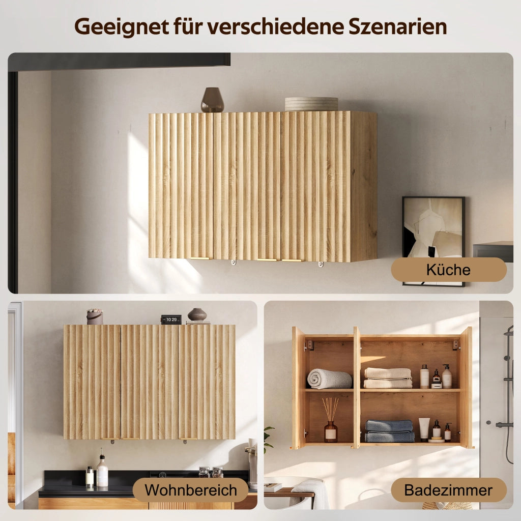 ARMADIO A PARETE A 3 ANTE 90 x 29 x 60 cm MDF Naturale