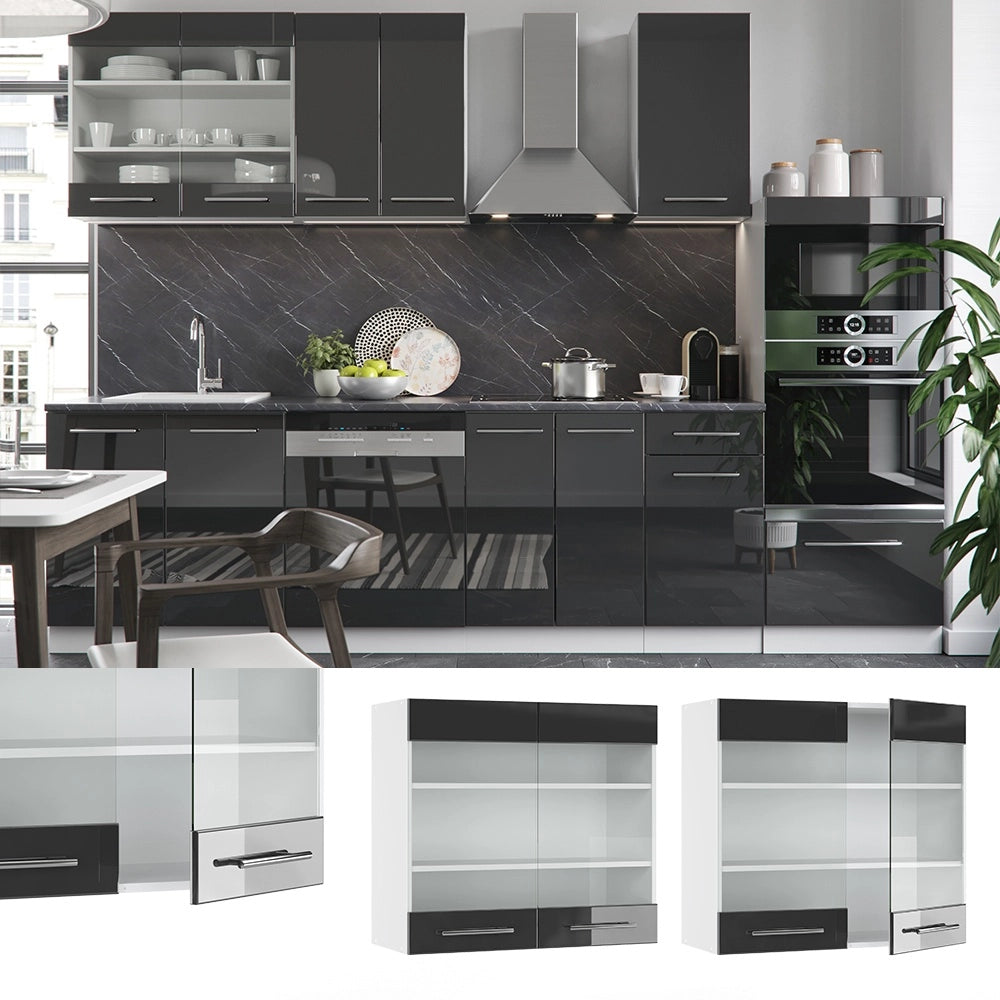 Mobile da cucina in vetro Fame-Line Antracite lucido/Bianco 80 cm Vicco