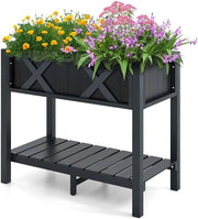 Fioriera Rialzata da Esterno, Letto da Giardino con Piano di Appoggio Impermeabile alle Intemperie e Fori di Drenaggio, Aiuola Rettangolare per Fiori, Erbe, Verdure e Frutta