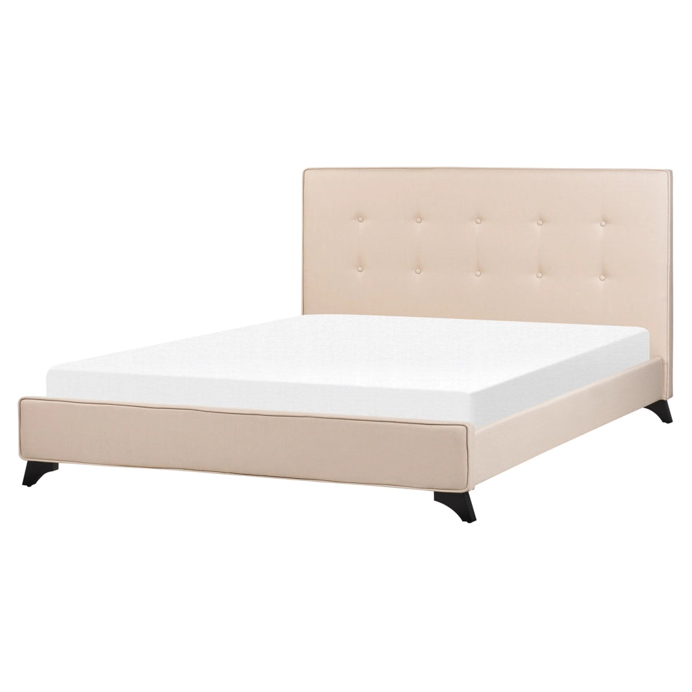 Letto Matrimoniale in Tessuto Beige Testiera Trapuntata 160 x 200 cm