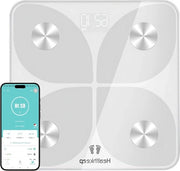 Ponderosimetro - Ponderosimetro per Persona Ponderosimetro Intelligente Bluetooth con Analisi di 13 Funzioni - Ponderosimetro Elettronico con Monitoraggio con App per Peso del Corpo Crèmevet IMC BMR (Bianco)