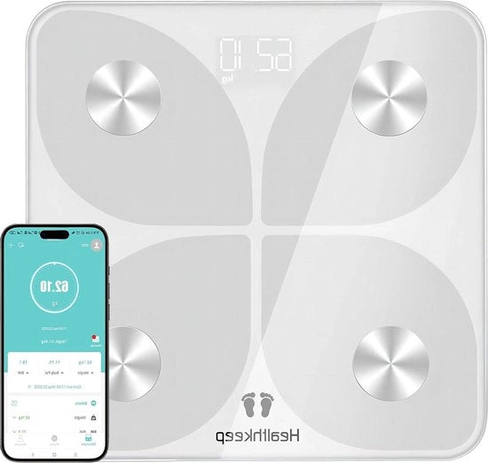 Ponderosimetro - Ponderosimetro per Persona Ponderosimetro Intelligente Bluetooth con Analisi di 13 Funzioni - Ponderosimetro Elettronico con Monitoraggio con App per Peso del Corpo Crèmevet IMC BMR (Bianco)