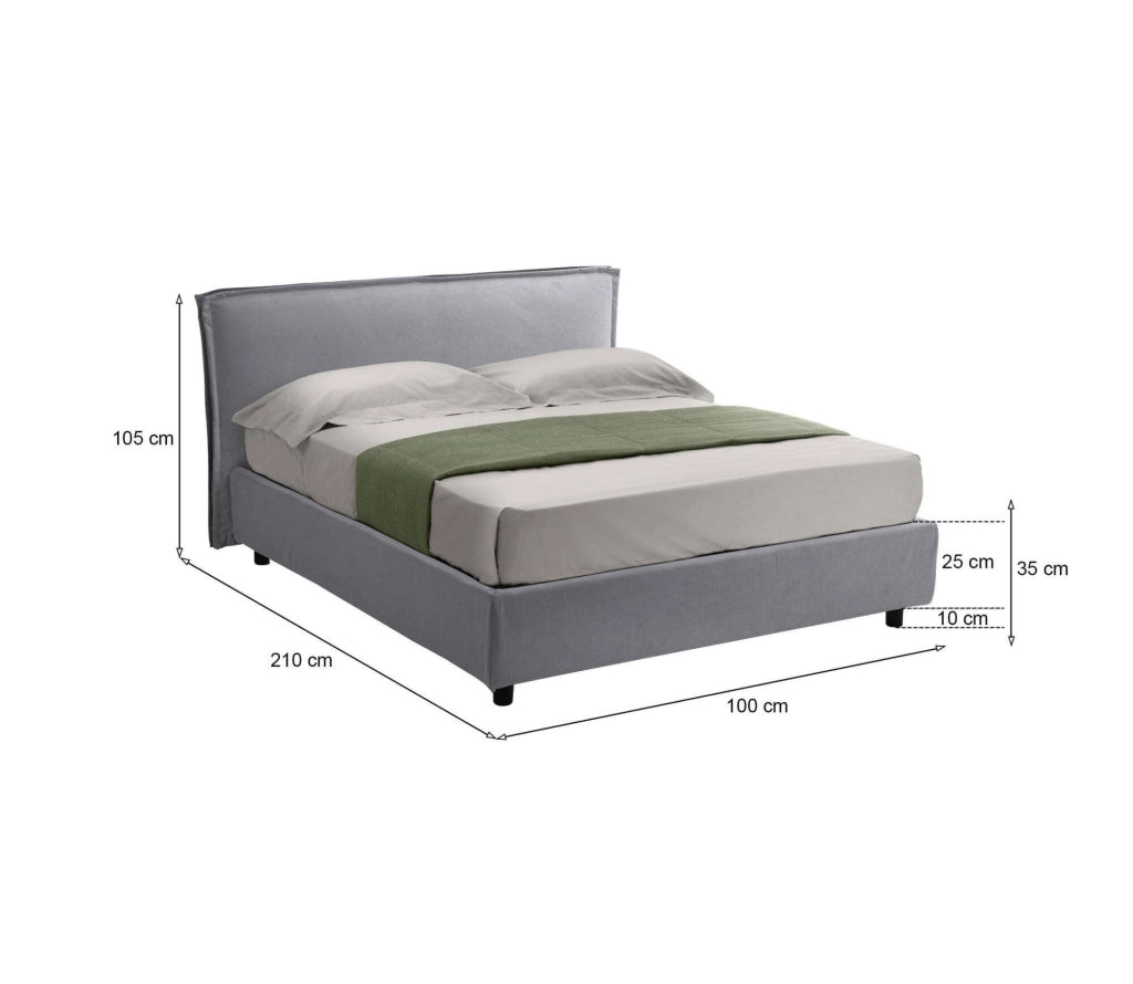 Brusson, Letto Singolo Sfoderabile Made in Italy, Grigio