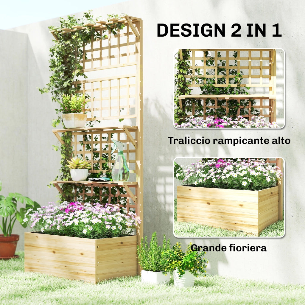 Fioriera Rialzata con Traliccio e Tetto ¨C Xylo ¨C Legno Naturale 76x43.5x177cm