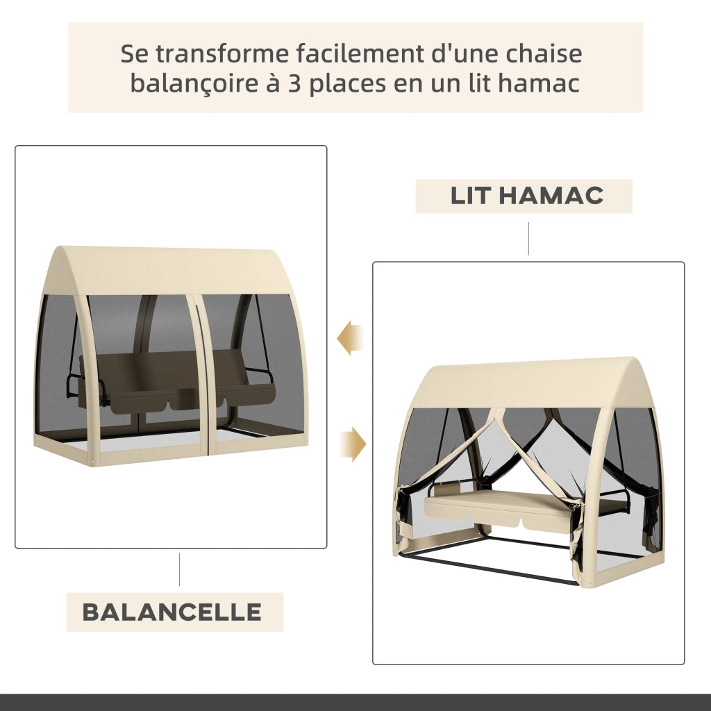 Balancelle da giardino 3 posti con cuscini ¨C zephmum ¨C beige 240x140x197 cm