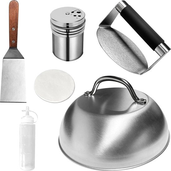 Hamburger smasher in metallo - spatola per hamburger, coperchio per hamburger - impianto di cottura completo in acciaio inossidabile
