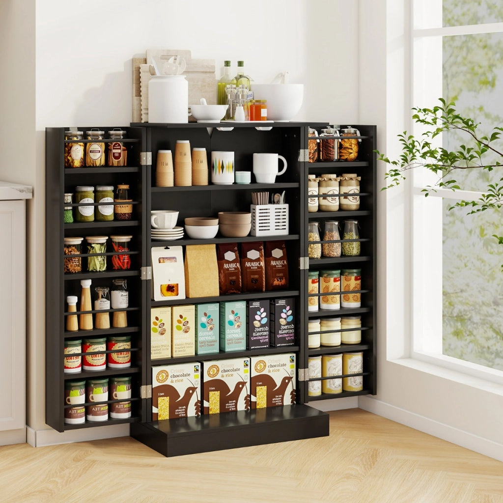 Armadietto dispensa alto 104 cm con ante e ripiani regolabili-Buffet Credenza autoportante per sala da pranzo e soggiorno Nero