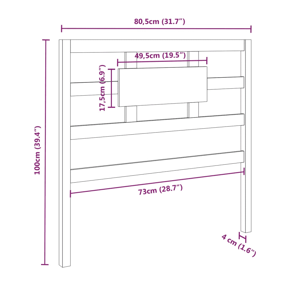 Testiera per Letto Nera 80,5x4x100 cm in Legno Massello di Pino cod mxl 31769