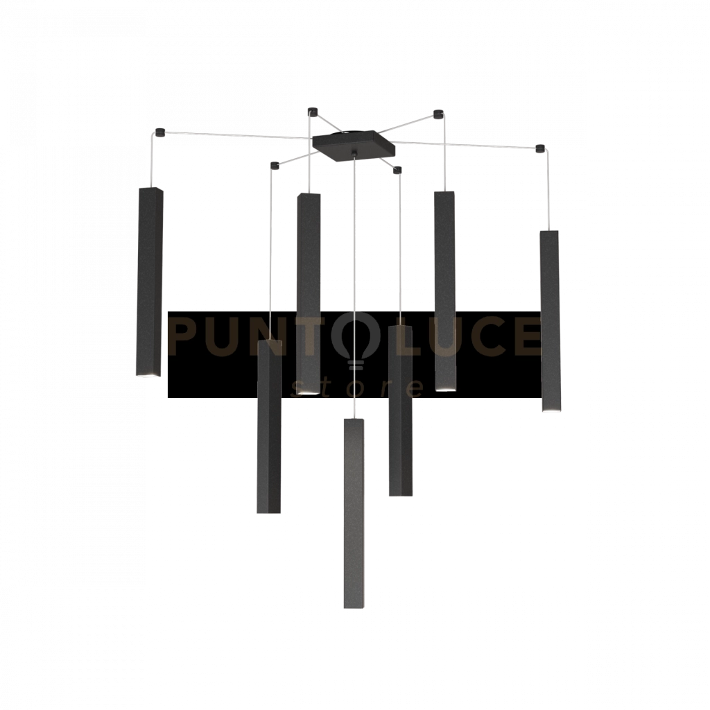 SQUARE TUBE SOSPENSIONE 7 LUCI NERO CAVO CM.250 CON BASE 1173-S7-NE